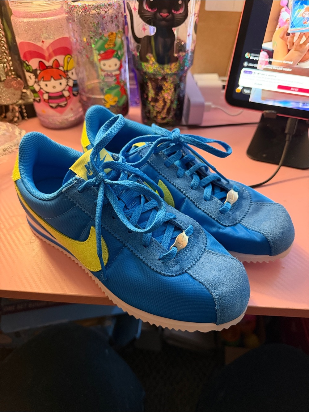 Nike Kids Blue Sneakers with Yellow Swoosh